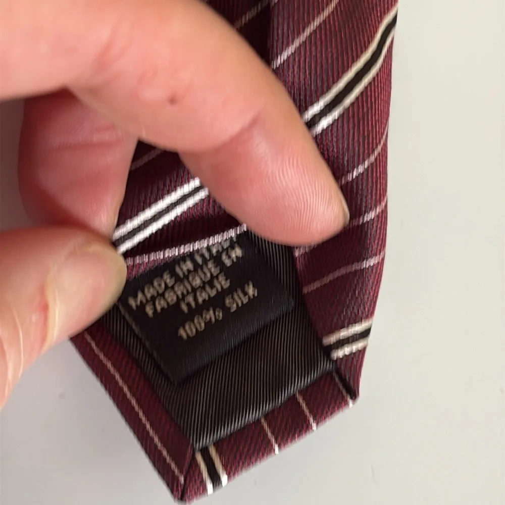 John Varvatos Burgundy Striped Narrow Silk Tie